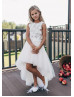 High Low Ivory Lace Tulle Floral Flower Girl Dress